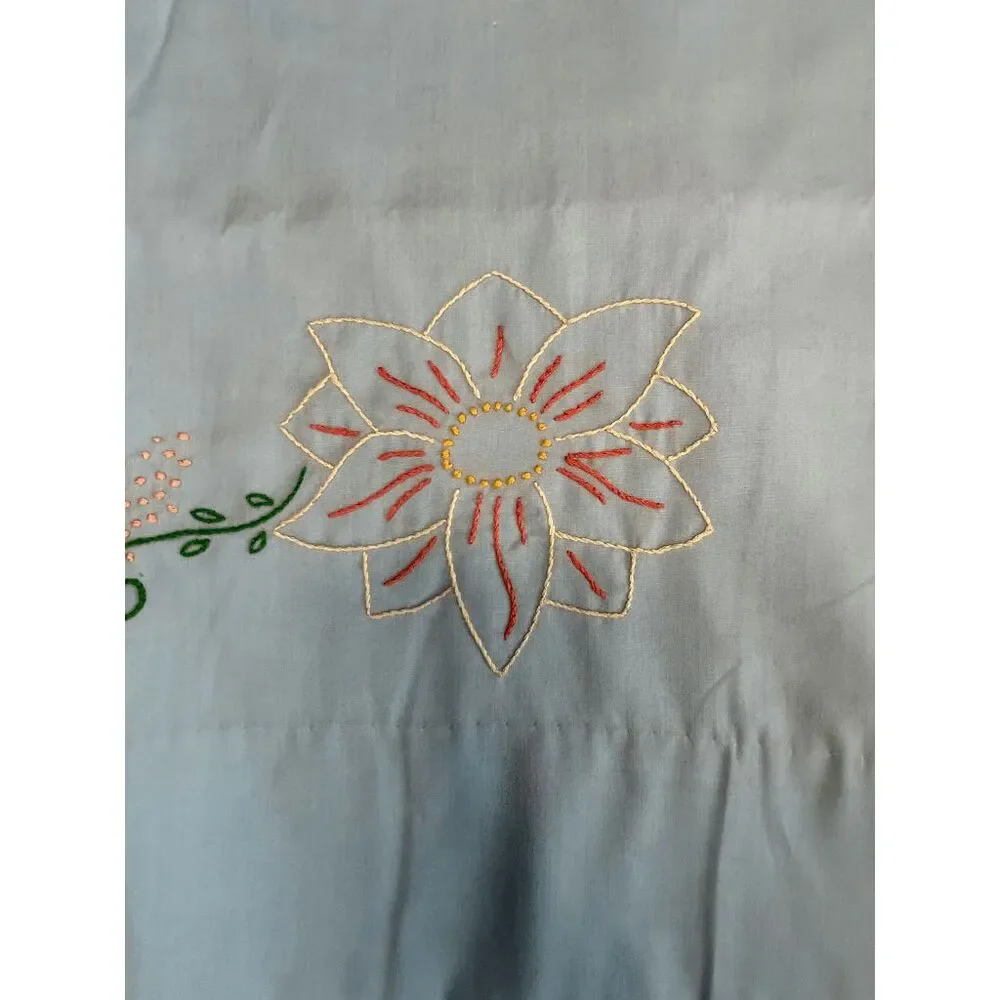 Handmade Powder Blue Pillowcase Set of Two, Flower Embroidery 20 x 32 Inches